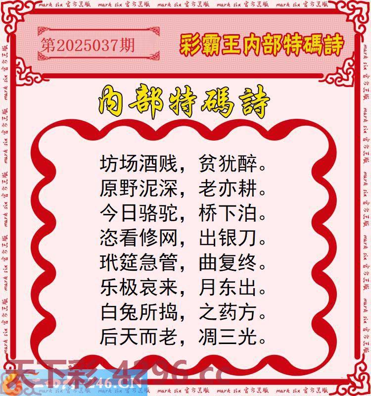 ：彩霸王内部特码诗